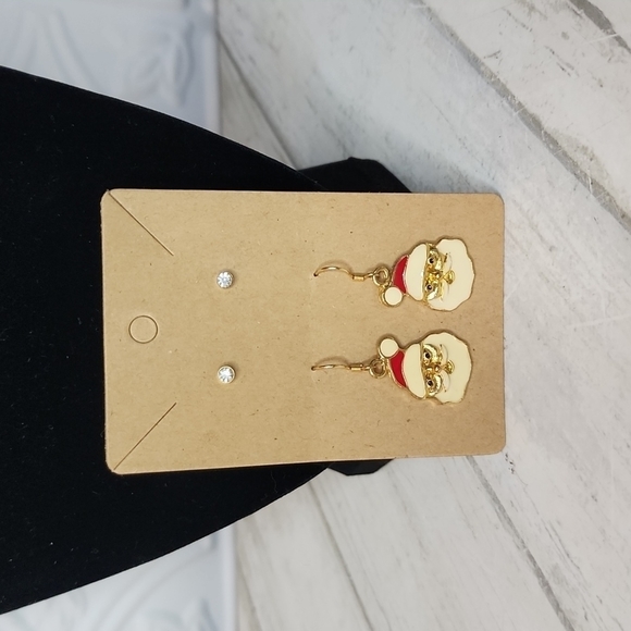 3 for $15- Goldtone Dangling Santa Earrings with Diamond Studs - Picture 2 of 4
